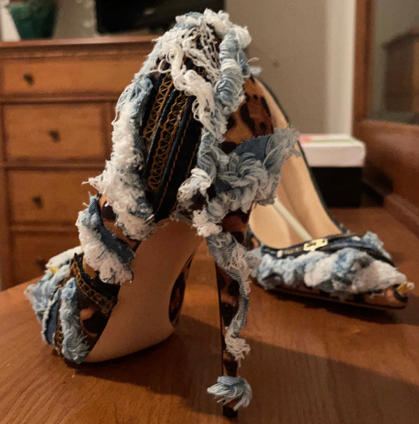 Custom Denim/ Leopard Heels
