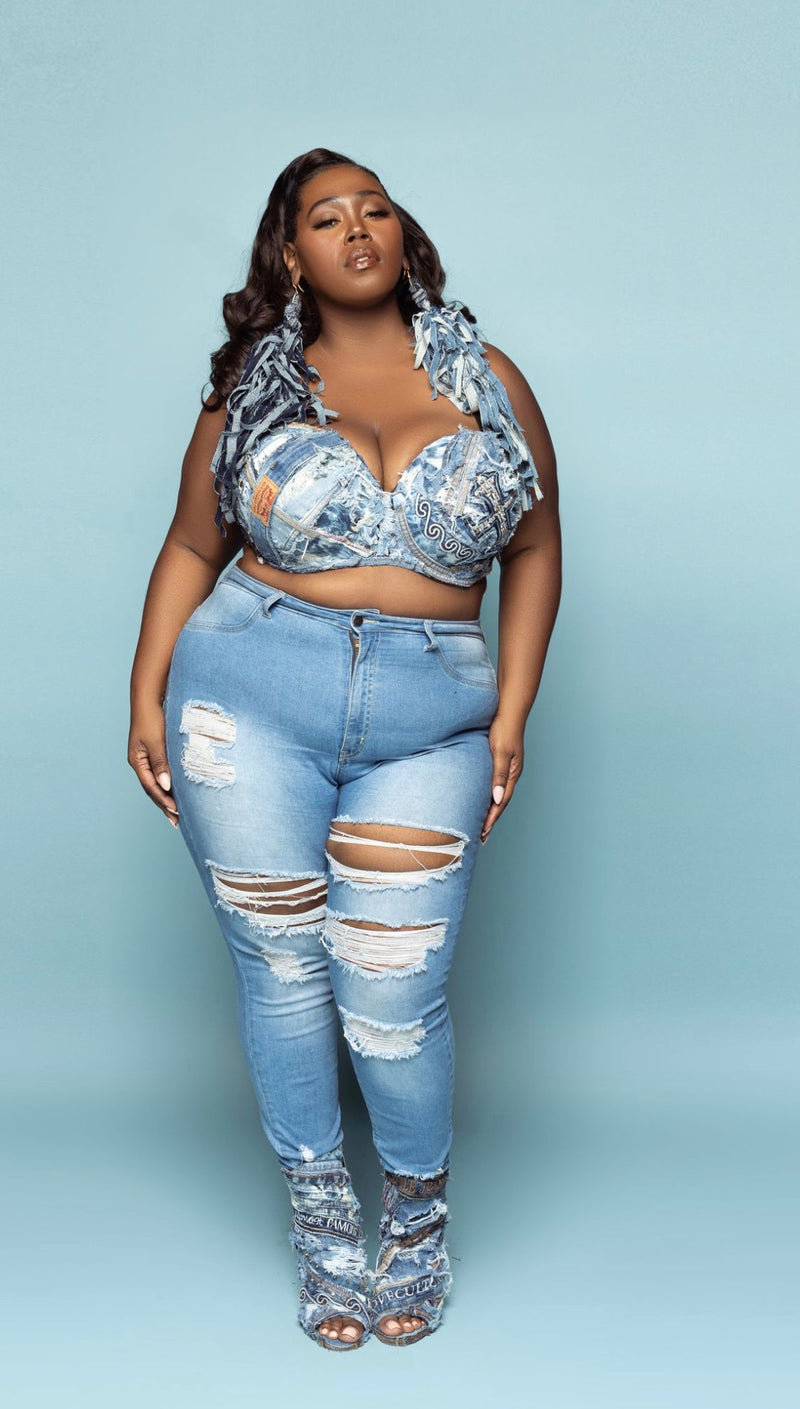 Soutien-Gorge Denim Luxueux CADOLLE CRÉATION Taille L - Neuf Avec Étiquettes (Valeur 305€)